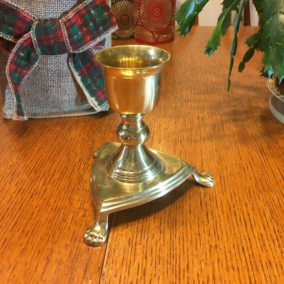 Vintage Brass Claw Footed Candleholder - Picture 2 of 13